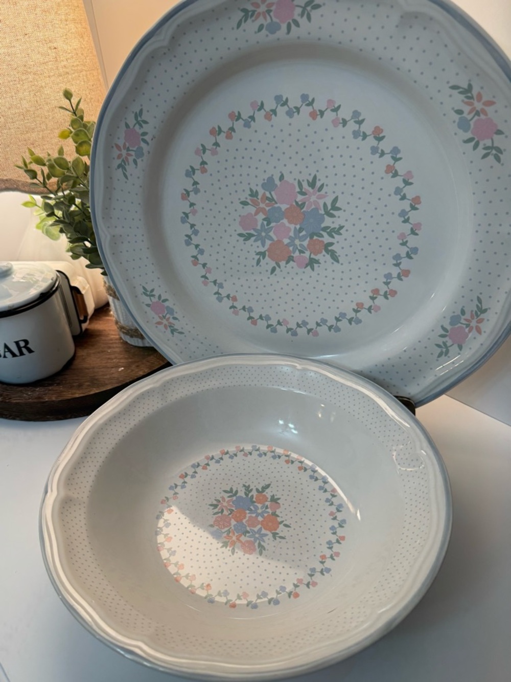 Vintage Newcor Floral Stoneware Serving Bowl Platter Set-Cottage Farmhouse 1989